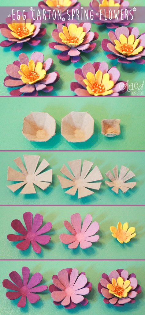 Spring Flowers Decoration, Egg Box Flowers, Egg Cartons Craft, Egg Box Craft, Påskeaktiviteter For Barn, Egg Carton Art, Egg Carton Flowers, Kraf Kertas, Diy Flores