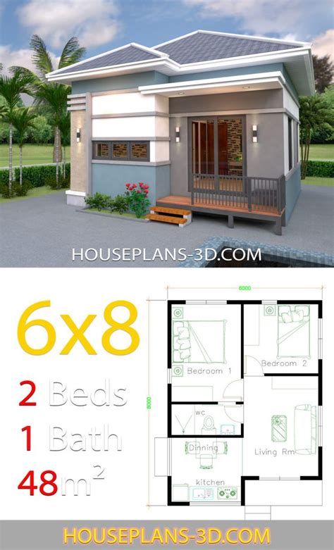 Studio House Plans 6x8 Hip Roof - Tiny House Plans 2 Bedroom House Design, 1 Bedroom House Plans, One Bedroom House, Little House Plans, Two Bedroom House, 2 Bedroom House Plans, Free House Plans, Small House Floor Plans, Garage House Plans