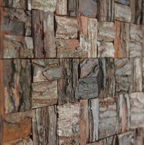 tree bark wall. So organic...just hope the panels are bug free! Tree Bark Decor Ideas, Wood Bark Art, Tree Bark Crafts Ideas, Tree Bark Art Projects, Bark Crafts Ideas, Birch Bark Art, Tree Bark Art, Wall Designing, Tree Bark Crafts