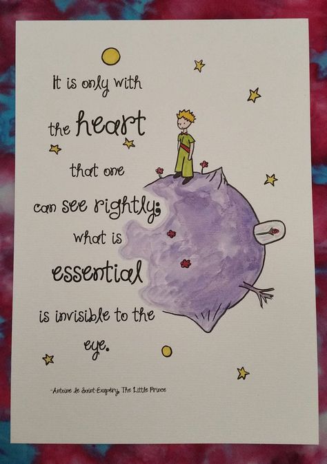 For FAQs please see: https://www.facebook.com/permalink.php?story_fbid=1765715960262237&id=464534647047048 A lovely quote and paintings from the book 'The Little Prince' by Antoine de Saint-Exupéry This has been hand painted using watercolours and ink on thick watercolour paper. They are not prints, so each may have very slight differences from the pictures. The quotes have been printed.  The painting pictured is A4 size, but they can be made smaller or larger as preferred. I have added some dif Prince Drawing, Little Prince Quotes, Prince Quotes, Rose Quotes, Prince Art, Different Quotes, Lovely Quote, Mothers Day Quotes, Little Prince