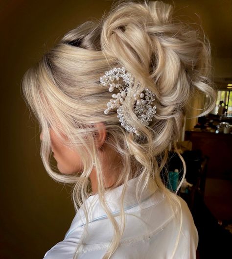 High wedding updo, updo for long hair, voluminous updo, trendy high updo #weddingideas #weddinghairstyle #weddinghair #bridehair Hair / makeup by me @truebeautybyjoannamarie on instagram @tbjmbeauty on TikTok - linked tutorial High Wedding Updo, Bridal High Updo, Long Barrel Curling Iron, Joanna Marie, Updo For Long Hair, Voluminous Updo, High Updo, Barrel Curling Iron, Full Volume