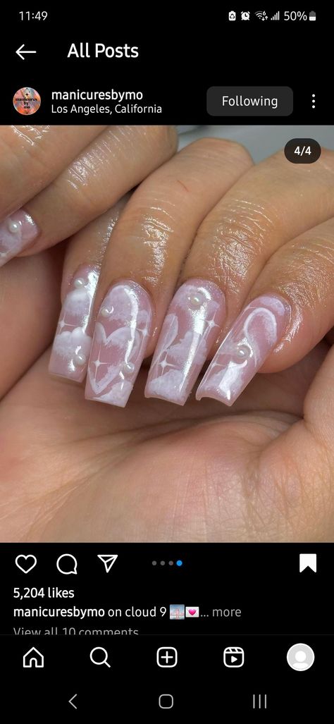 Heart Theme Nails, Angel Theme Nails, Cherub Angel Nails, Nails With Wings, Angel Inspired Nails, Cherub Nail Art, Angel Wing Nail Design, Baptism Nails Ideas, Angel Nails Acrylic