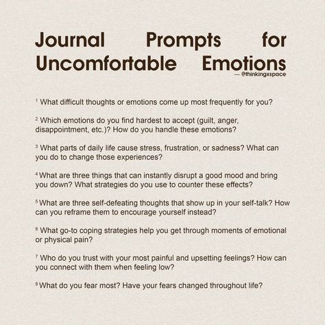 Journal Prompts For Frustration, Somatic Journal Prompts, Journal Prompts For Processing Emotions, Journal Therapy Emotional Healing, Anger Journal Prompts, Journaling Emotions, Uncomfortable Emotions, Mindfulness Journal Prompts, Journal Questions