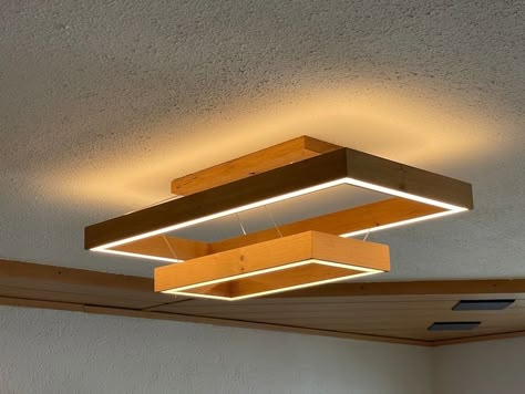 Wooden Ceiling Designs, Wooden Ceiling Lights, Modern Wooden Ceiling, Ceiling Lamp Wood, Unique Hanging Lamp, Wooden Lights, Wood Ceiling Lamp, Wooden Ceiling Design, Wood Ceiling Lights