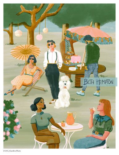 Garden Party retro illustration by Beth Hempton Unique Watercolor Paintings, Party Illustration, People Celebrating, Editorial Art, Garden Illustration, Unique Watercolor, Design Editorial, Party Scene, Architecture Old