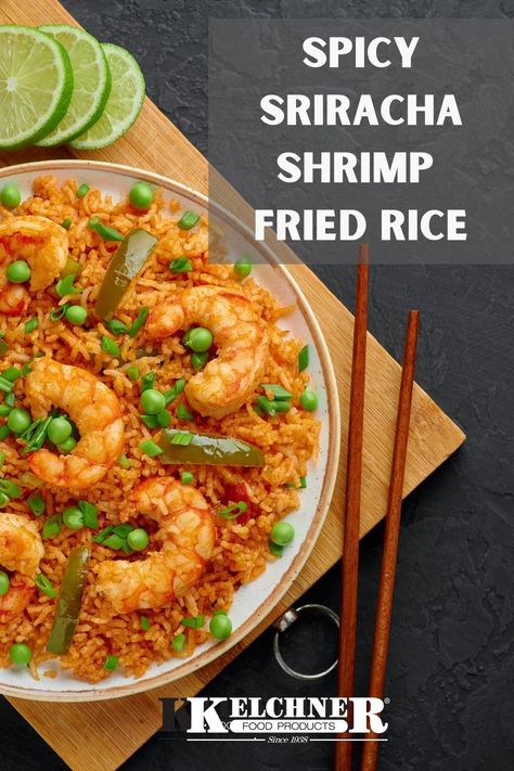 Our recipe for Spicy Sriracha Shrimp Fried Rice is tangy, spicy, and savory. Make it today! #friedrice #sriracha #spicy #kelchners Prawn Fried Rice, Sriracha Shrimp, Spicy Prawns, Shrimp Fried Rice, Rice Ingredients, Sriracha Sauce, Sugar Snap Peas, Toasted Sesame Seeds, How To Cook Shrimp