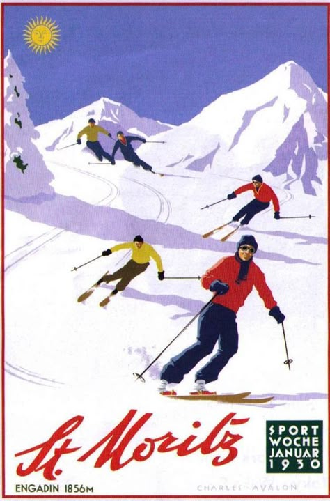 1930 St. Moritz - Charles Avalon Ski Film, Ice Skating Winter, Cancun Mexico Travel, Vintage Skiing, Vintage Ski Posters, Ski Vintage, Apres Ski Party, Ski Poster, Ski Sport