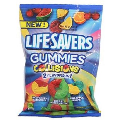 Life Savers Collision Gummies Candy Bag, 7 ounce (12 Packs) - Walmart.com - Walmart.com Life Saver Gummies, Life Savers Candy, Sour Strips, Candy Gummies, Lifesaver Candy, Gummy Snacks, Paper Squishy Ideas, Watermelon Punch, American Sweets