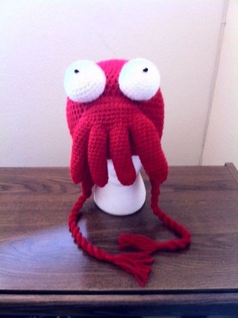 HAND CROCHET Futurama Dr. Zoidberg Hat Beanie. This is a handmade crochet character Futurama Dr. Zoidberg Hat Beanie. Any colors of your choice. This would make a great gift for that special someone or for yourself. | eBay! Crochet Futurama, Dr Zoidberg, Happy Crafts, Crochet Hood, Funky Hats, Crochet Knit Hat, Crochet Food, Crochet Cap, Crochet Fashion Patterns