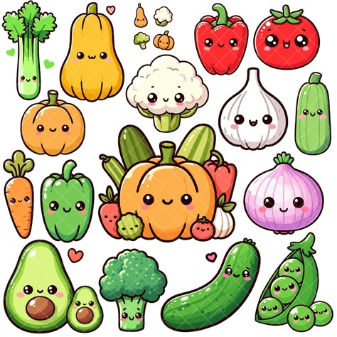 Cute Vegetables Drawing, Vegetables Drawing, Cute Vegetables, Vegetable Drawing, Vegetable Cartoon, Cricut Print And Cut, Kawaii Fruit, Fruits Drawing, Cute Food Drawings