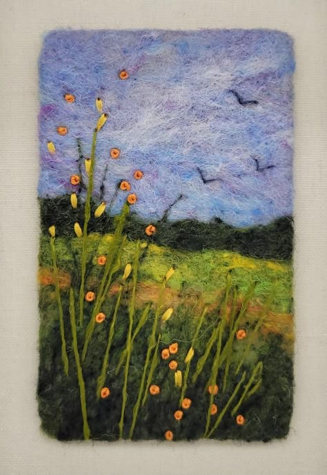 Felt Art, Flowers, Wool Art, Wool Painting, Needle Felt Painting, Felt Painting, in 6x8 Frame Behind Glass - Etsy Felting Pictures, Felted Pictures, Felting Crafts, Felt Painting, Tovad Ull, Watercolor Holiday Cards, Wool Painting, Felting Ideas, Felted Wool Crafts