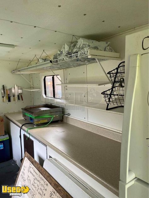 Ford 2008 - 15' Ford E450 Cutaway Shaved Ice Truck / Used Food Truck - Sell My Food Truck Food Truck Shelving, Food Truck Storage Ideas, Ice Truck, Under Cabinet Storage, Ice Shavers, Flag Food, Ice Cup, Food Truck For Sale, Flat Top Grill