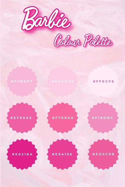 Colour Palette - Barbie | Laura Bou | Flickr Barbiecore Color Palette, Barbie Colour Palette, Barbie Pallete Color, Pink Pallet Color, Barbie Pink Palette, Canva Colour Palettes, Canva Pink Color Code, Barbie Pink Hex Code, Princess Color Palette