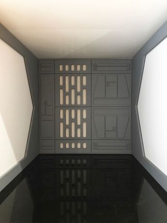 Star Wars Corridor, Disney Apartment, Star Wars Basement, Star Wars Theme Room, Starwars Theme, Vbs Space, Star Wars Furniture, Star Wars Office, Star Wars Man Cave