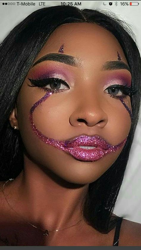 Pinterest: @kitty_slim☔ Easy Halloween Makeup Black Women, Scary Barbie Makeup, Halloween Makeup Black Women, Halloween Makeup Pink, Pink Halloween Makeup, Halloween Makeup Glam, Eye Makeup For Glasses, Makeup For Glasses, Oscars Makeup