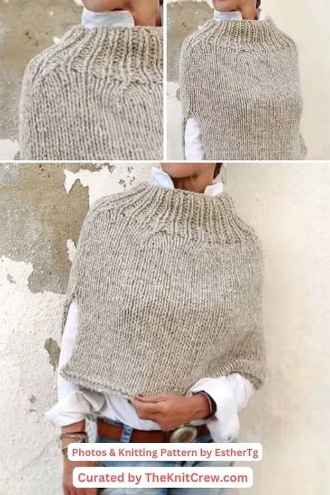 Diy Poncho, Capelet Knitting Pattern, Poncho Knitting, Hand Knit Poncho, Summer Knitting Patterns, Women Knitting, Poncho Pullover, Poncho Knitting Patterns, Turtleneck Poncho