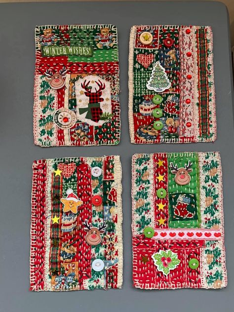 Crumb Quilting, Patchwork Trends, Crumb Quilt, Scrap Fabric Crafts, Scrap Fabric Projects, Christmas Collage, Fabric Postcards, Fabric Cards, Crazy Patchwork