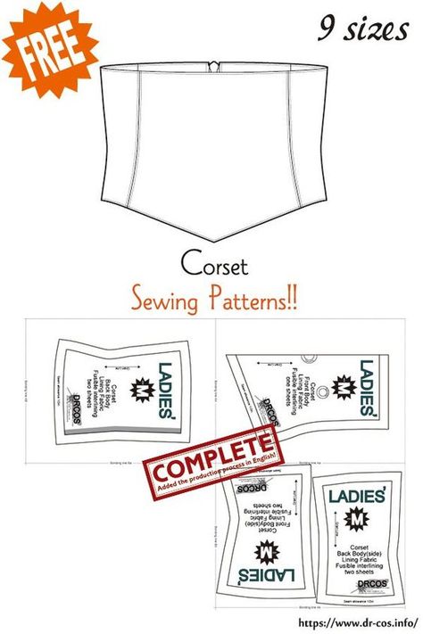 This is the pattern of Corset. inch size(letter size) Children's-4,8,10/Ladies'-S,M,L,LL/Men's-L,LL cm size(A4 size) Children's-100,120,140/Ladies'-S,M,L,LL/Men's-L,LL Added the number of fabric meters required for each size ❤️The production process is now uploaded to the site. Free Corset Pattern, Make Corset, Diy Corset, Unique Sewing Patterns, Free Printable Sewing Patterns, Dress Sewing Patterns Free, Japanese Sewing Patterns, Corset Sewing Pattern, Printable Sewing Patterns