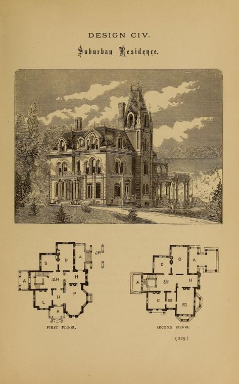 Hobbs's architecture: containing designs and gr... Victorian House Floor Plans, Gothic House Plans, Vintage Catalog, Victorian House Plans, Antique House, Vintage House Plans, Sims House Plans, Casa Vintage, Victorian Architecture