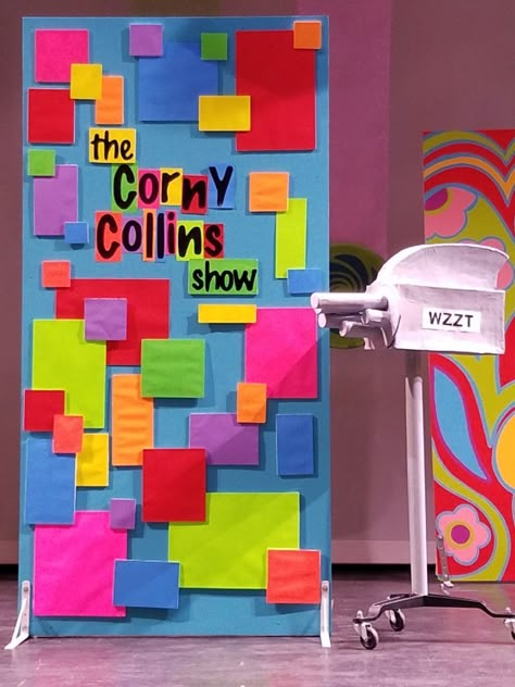 Hairspray: The Corny Collins Show Set Design Set Design Ideas Theatre, Hairspray Musical Props, Hairspray Party, Hairspray Musical Set Design, Hairspray Themed Party, Hairspray Birthday Party Ideas, Corny Collins, Tv Show Set Design, Hairspray Set Design