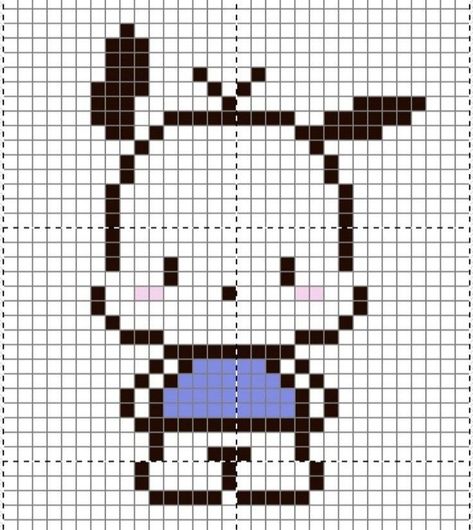 Pochacco Graph Paper Art Sanrio, Pochacco Pixel Art Grid, Cute Pixel Art Sanrio, Easy Pixel Art Sanrio, Pochacco Cross Stitch, Pochacco Crochet Bag, Pochacco Grid Pattern, Pixel Sanrio Art, Sanrio Crochet Grid