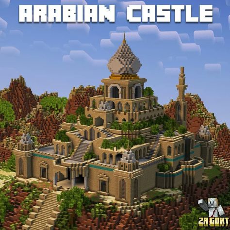 Minecraft Arabian Build, Desert Castle Minecraft, Goat Minecraft, Arabian Castle, Minecraft Oasis, Minecraft Palace, Minecraft Desert, Minecraft Castle, Minecraft Medieval