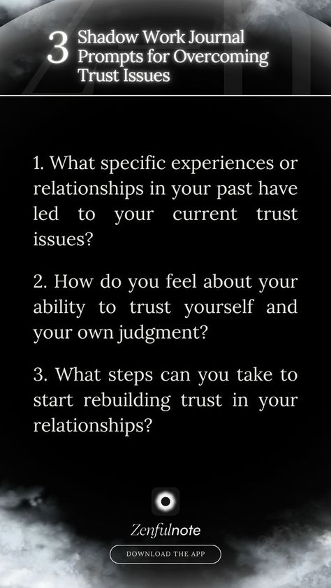 These prompts can help you explore the roots of your trust issues, work on rebuilding self-trust, and develop strategies for fostering trust in your relationships. Trust Exercises, Shadow Work Journal Prompts, Work Journal Prompts, Shadow Work Journal, Rebuilding Trust, Work Journal, Journal Stuff, Therapy Worksheets, Trust Issues