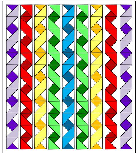 Rainbow Ribbons Quilt - AccuQuilt Ribbon Quilt Block Free Pattern, Ribbon Quilt Pattern Free, Easy Quilt Borders, Ribbon Quilts, Rainbow Ribbons, Half Square Triangle Quilts Pattern, Triangle Quilt Pattern, Ribbon Quilt, Quilting Designs Patterns