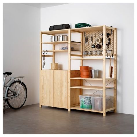 Cabinets Ikea, Ikea Shelving Unit, Multifunctional Room, Ikea Ivar, Bike Helmets, Shelving Units, Kitchen Cabinetry, Garage Storage, Storage Unit