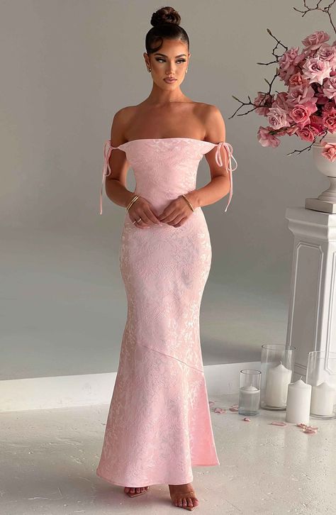 Whitney Maxi Dress - Blush – BABYBOO Sleek Waves, Long Summer Dress, Fest Outfits, Maxi Dress Sale, Prom Dress Inspiration, Draped Skirt, Sparkle Dress, Floral Jacquard, Long Summer Dresses