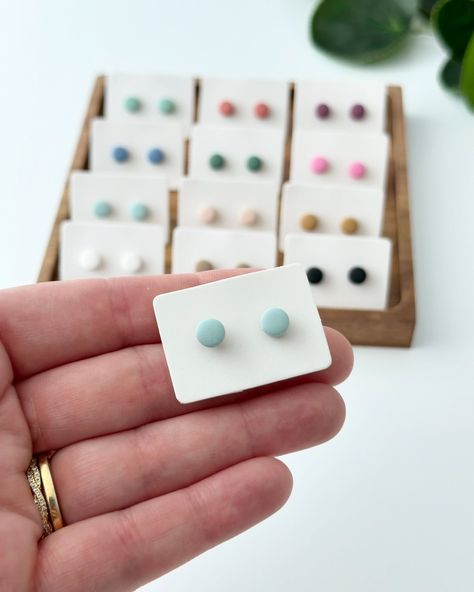 Micro studs! These were always such a hit as an everyday pair. We don’t always need flashy— sometimes simple is cool :) Available now! www.BloomMercantile.com #polymerclay #polymerclayearrings #clayearrings #minimalistearrings #handmadejewelry Cheap Everyday Polymer Clay Earrings, Cute Hypoallergenic Polymer Clay Earrings, Simple Polymer Clay Earrings Studs, Making Clay Stud Earrings, Polymer Clay Studs Diy, Diy Resin Flowers, Translucent Polymer Clay, Polymer Clay Studs, Clay Studs