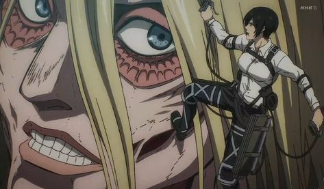 Aot Screencaps Season 4, Mikasa Screencap, Annie And Mikasa, Aot Screencaps, Annie X Mikasa, Attack On Titan Screencaps, Mikasa And Annie, Anime Schedule, Ymir X Historia