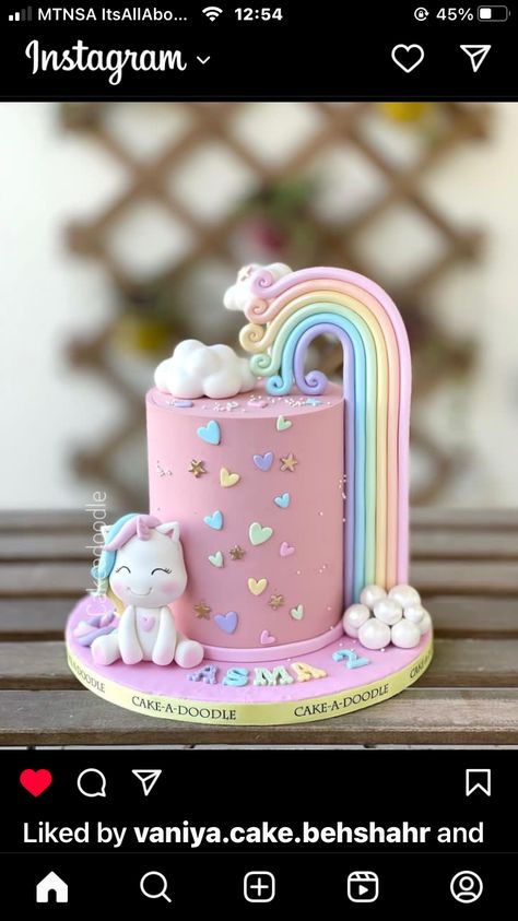 Tort Unicorn, Birthday Cake Unicorn Rainbow, Unicorn Two Tier Cake, Unicorn Cake Design, Fondant Unicorn Cake Toppers, Unicorn Cake One Layer, Rainbow Unicorn Sparkle Cake, Round Unicorn Cake, Baby Girl Birthday Cake