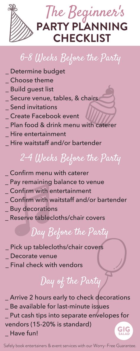 We’ve created an easy party planning checklist for you beginners out there! Whether you’re throwing a huge birthday bash or an intimate baby shower, our party planning checklist can always come in handy. Intimate 18th Birthday Party Ideas, Birthday Plans Ideas At Home, Intimate Birthday Ideas, Baby Shower Planning Checklist, 18th Party Ideas, 18th Party, Birthday Party Essentials, Baby Shower Checklist, Party Planning Business