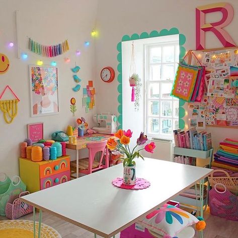 Colorful Office Space, Dorm Themes, Classroom Interior, Colourful Home, Chess Club, Cute Furniture, Pastel Room, Toddler Bedrooms, Craft Room Storage