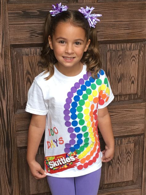 Embeleco Day Ideas For Girl, 100 Days Of School Skittles Rainbow, Ideas For 100th Day Of School Shirts, 100th Day Shirts Kid, Ideas For 100 Days Of School Shirts, 100th Day Ideas For Kindergarten, 100tg Day Of School Ideas Outfit, 100 Days Of School Outfit Ideas, 100 Days Of School Shirt Ideas Girl