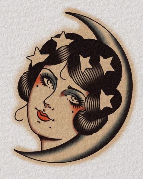 Traditional Tattoo Woman Face, Pluto Tattoo, Traditional Tattoo Illustration, Art Traditional Tattoo, Traditional Tattoo Girls, Traditional Back Tattoo, Traditional Tattoo Woman, Borboleta Tattoo, Americana Tattoo