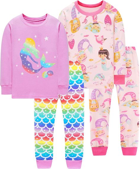 PRICES MAY VARY. High Quality Soft Fabric: Cotton, comfortable and breathable, to help protect child's delicate skin Cute Printed: Adorable girls 4 Piece pajamas, with Flamingo, Unicorn, Mermaid, Ladybug printed, long sleeve outfits, suit for Fall, Winter wear Comfy Kid's Sleepwear: Crew neckline easy to put on/off and pant features covered elastic waistband ensure formfitting and comfort Cozy Pjs 4 Piece Clothing Sets: Perfect pajama for toddler girls to sleep wear, daily wear, casual wear, hom Unicorn Mermaid, Toddler Pants, Long Sleeve Outfits, Elastic Waistband Pants, Sleep Wear, Long Sleeve Kids, Sleepwear Sets, Fall Kids, Girls Clothing Sets