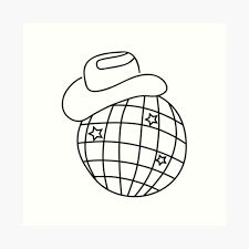 Disco Ball With Cowboy Hat Tattoo, Disco Cowboy Tattoo, Disco Ball Cowboy Hat, Cowboy Hat Art, Cowboy Hat Tattoo, Basketball Ideas, Cowboy Tattoos, Hat Art, Disco Ball