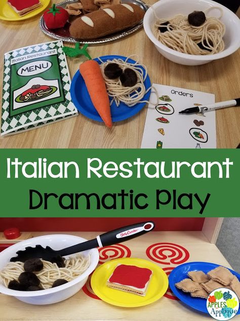 Pizzeria Dramatic Play Preschool, Italian Restaurant Dramatic Play, Restaurant Dramatic Play, Restaurant Dramatic Play Preschool, Restaurant Dramatic Play Kindergarten, Preschool Pizza Dramatic Play, Pizza Restaurant Dramatic Play, Restaurant Role Play, Restraunt Dramatic Play