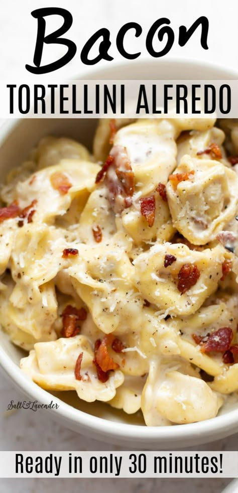 Bacon Tortellini Alfredo, Cream Cheese Tortellini, Bacon Tortellini, Tortellini Alfredo, Tortellini Recipe, Cheesy Tortellini, Resep Pasta, Pasta Penne, Tortellini Recipes