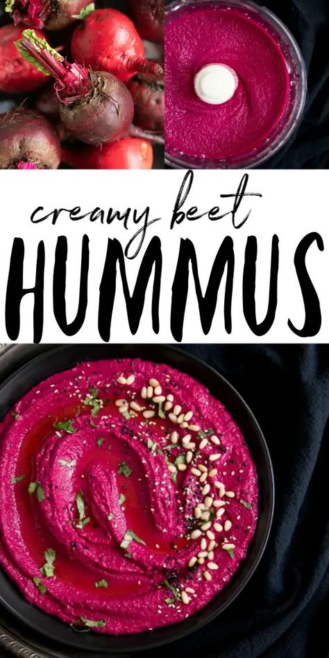 Bright and delicious Beet Hummus Recipe made with beets, chickpeas, tahini, lemon, and garlic. Enjoy with warm pita bread and fresh crunchy veggies! Humus Recept, Beet Hummus Recipe, Roasted Beet Hummus, Beet Hummus, Christmas Recipes Appetizers, Beet Recipes, Pickled Beets, Roasted Beets, Hummus Recipe