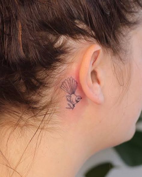 Fantail Bird Tattoo, Turkey Fan Tattoo, Nz Bird Tattoo, Kookaburra Tattoo Fine Line, Nz Tattoo Ideas, Budgie Tattoo, Fantail Tattoo, Wagtail Tattoo, Impala Tattoo