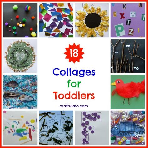 18 Collages for Toddlers - Craftulate Collage Art Projects, Preschool Arts And Crafts, Kid Friendly Activities, Toddler Play, Toddler Art, Toddler Fun, Preschool Art, Craft Activities For Kids, Great Ideas