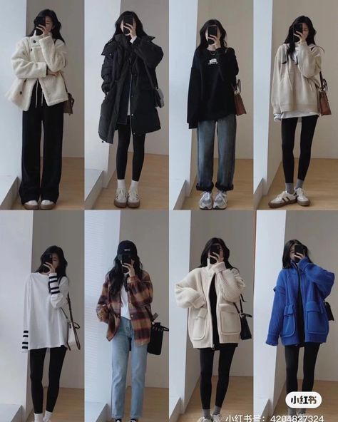 Casual Winter Outfits Korean Style, Winter Outfit College Student, Student Winter Outfit, Winter Clothes For College Students, Cold Weather Korean Outfits, Korean Cold Weather Outfits, Winter Outfits Student, College Student Outfits Casual, College Looks Student