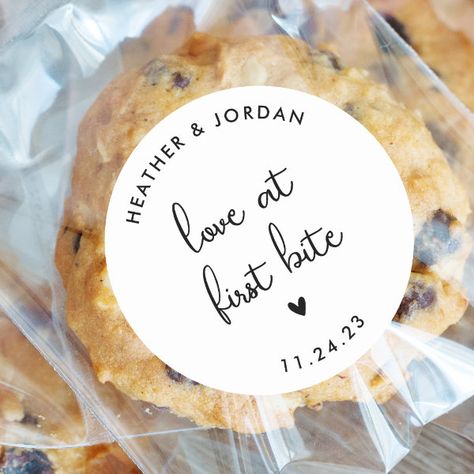 Love At First Bite Wedding Sweets Favor Classic Round Sticker Wedding Snack Bags, Wedding Snack, Cookie Wedding Favors, Love At First Bite, Wedding Favor Labels, Sweet Rain, Wedding Sweets, Wedding Stickers Labels, Wedding Favor Stickers