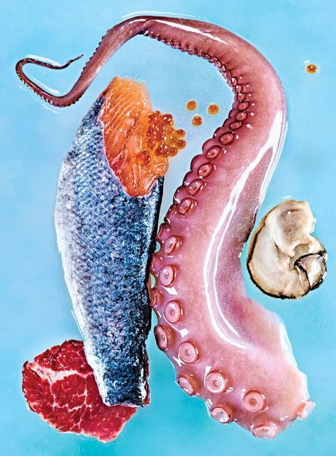 Why not serve uncooked beef and fish? Tamar Adler breaks a taboo by dishing up poke, tartare, carpaccio—all from the comfort of her own home. Raw Meat Aesthetic, Food Zine, Rock Shrimp, Beef Carpaccio, Salmon Roe, Raw Meat, Prop Stylist, Fish And Meat, Vogue Us