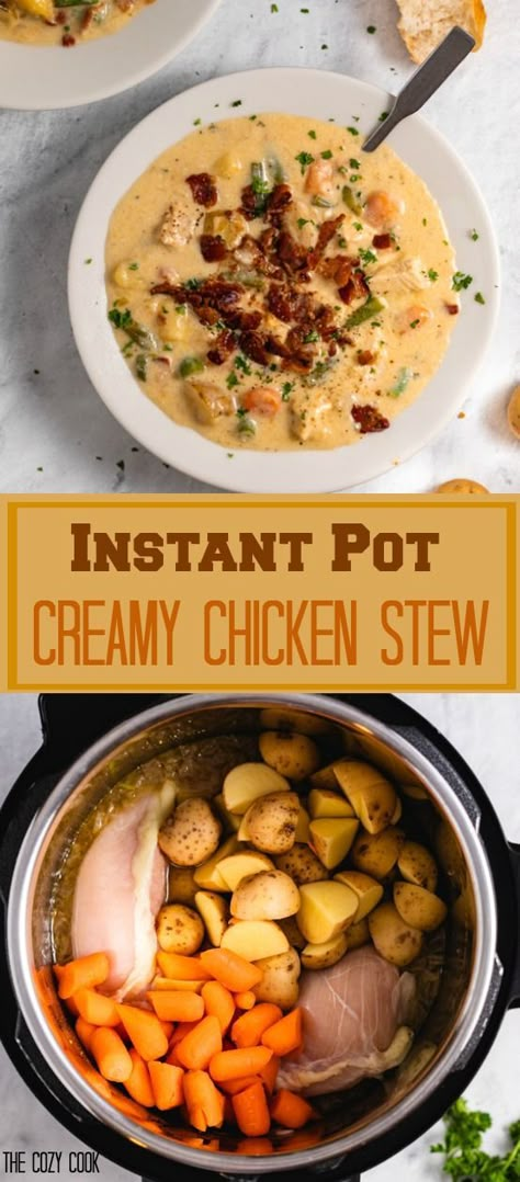 This Instant Pot Creamy Chicken Stew takes just 30 minutes from start to finish! The thick and creamy broth is full of flavor and is great with bread or biscuits! | The Cozy Cook | #soup #stew #chicken #creamy #InstantPot Creamy Chicken Stew, The Cozy Cook, Instapot Meals, Cozy Cook, Stew Chicken, Creamy Chicken Recipes, Stew Chicken Recipe, Multi Cooker, Pot Recipes Easy