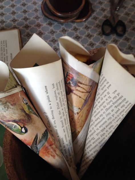 Popcorn Cones, Confetti Cones, Old Book Pages, Old Book, Old Books, Inspirational Books, Book Pages, Confetti, Books