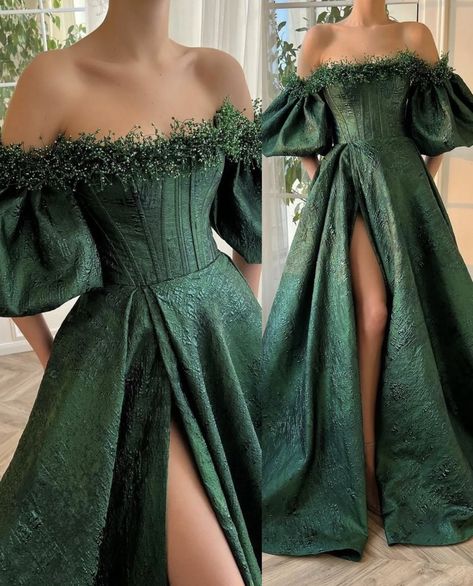 Green Fantasy Dress, Green Princess Dress, Teuta Matoshi, Party Dress For Women, Eve Dresses, New Years Eve Dresses, Elegant Party Dresses, Pretty Prom Dresses, Fairytale Dress